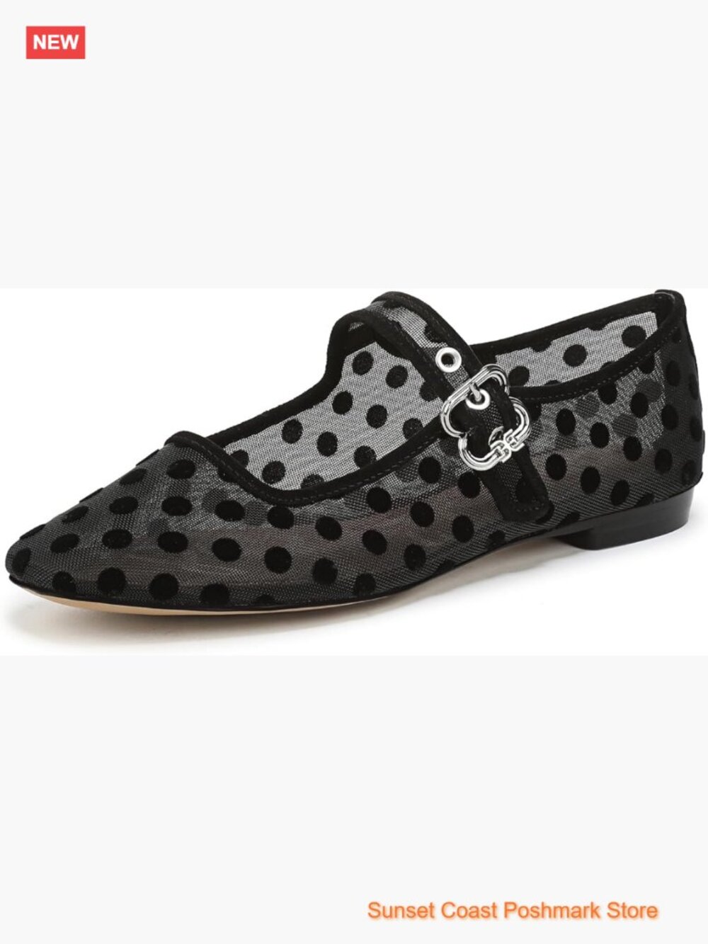 Mesh Ballet Flats Buckle Closure Square Toe Walking Shoes